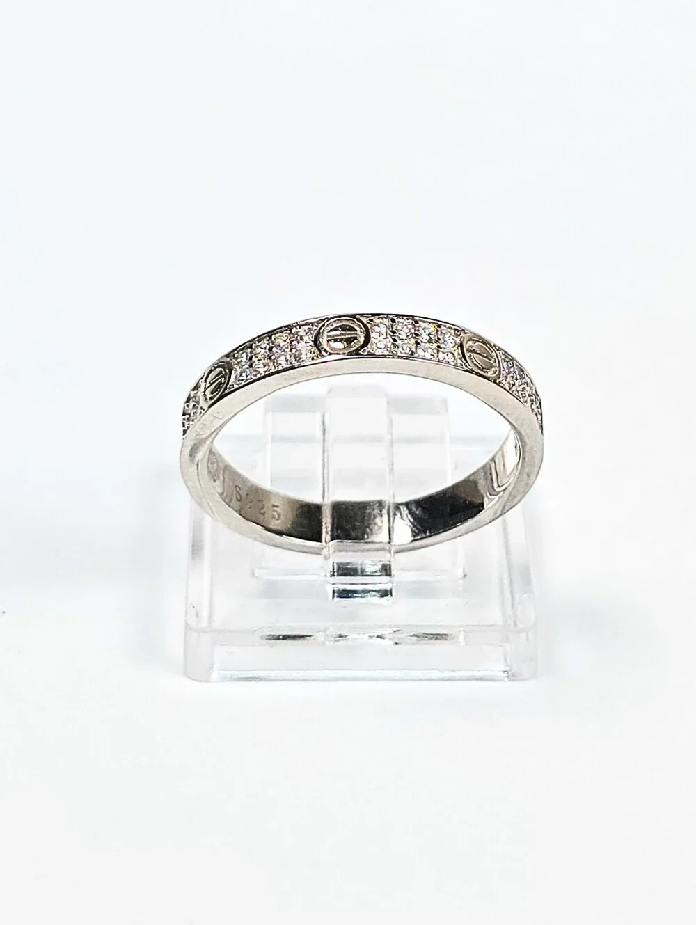 Cartier Insp. Love Ring #8  925 Sterling Silver CZ Rhodium Finish